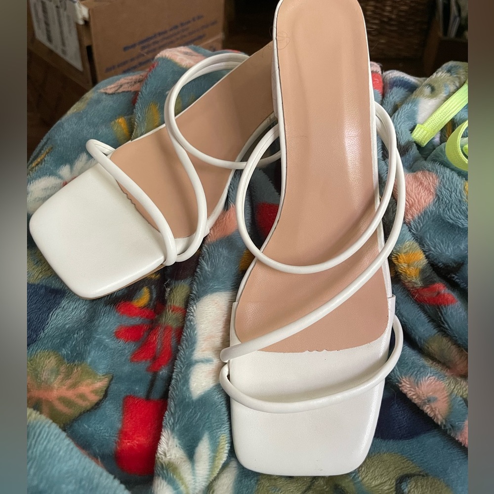 White Chunky Heeled Sandals